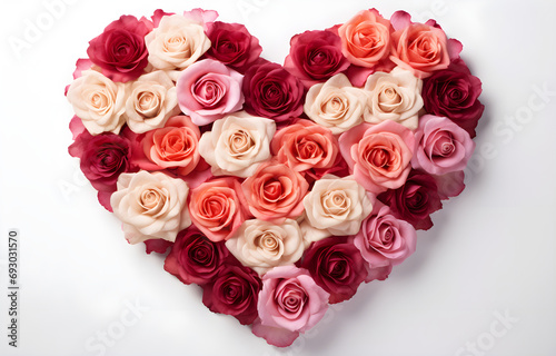 Heart Made of Red and Pink Roses isolated on white background