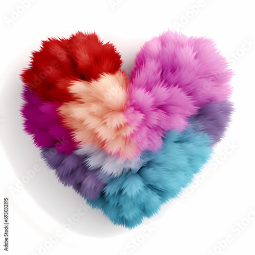 Soft  fluffy heart in gradient colors  a tactile symbol of warmth and tender emotions  against white