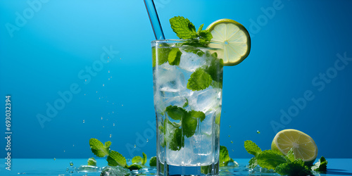 mojito cocktail with lime.AI Generative 