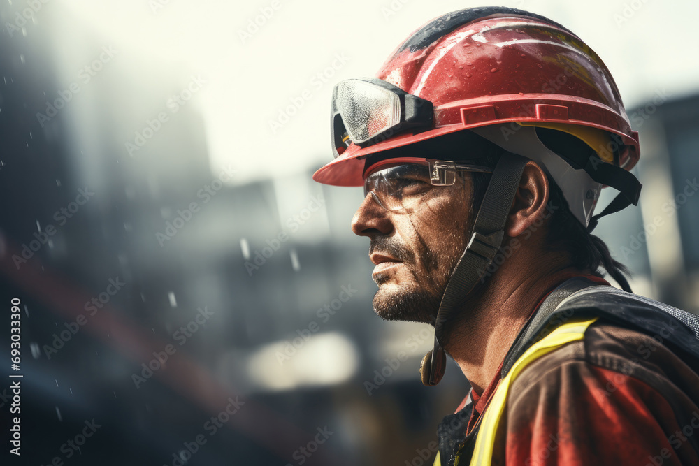 Portrait Of Focused Construction Worker in Industrial Setting Portrait Of Focused Construction Worker in Industrial Setting