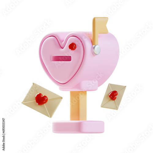 3d render pink love mail box
