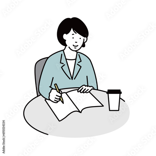 書類を書く女性のビジネスパーソンのイラスト素材
