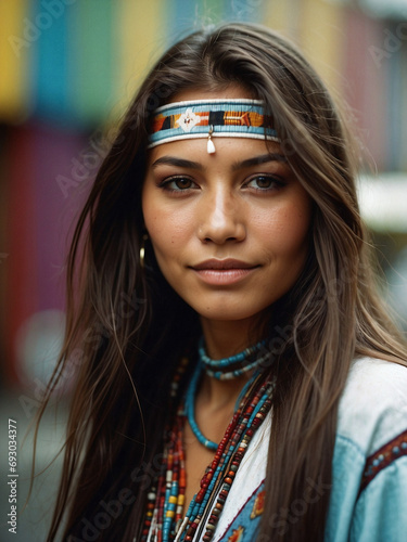 Retrato de mujer joven nativa americana, escena contemporánea photo