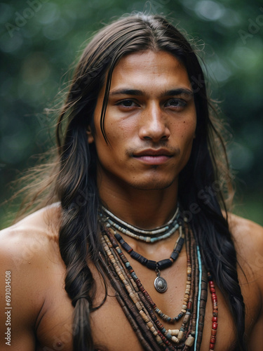 Retrato de hombre joven nativo americano, escena contemporánea. Modelaje