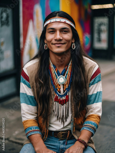 Retrato de hombre joven nativo americano de aspecto no normativo 