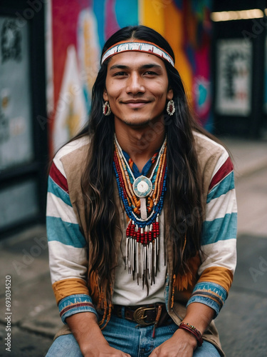 Retrato de hombre joven nativo americano de aspecto no normativo  photo