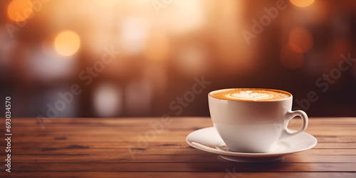 Coffee Cup Steaming on Rustic Wooden Table.AI Generative 