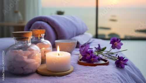 Relaxation in domestic room, candlelight, tranquil scene generated by AI