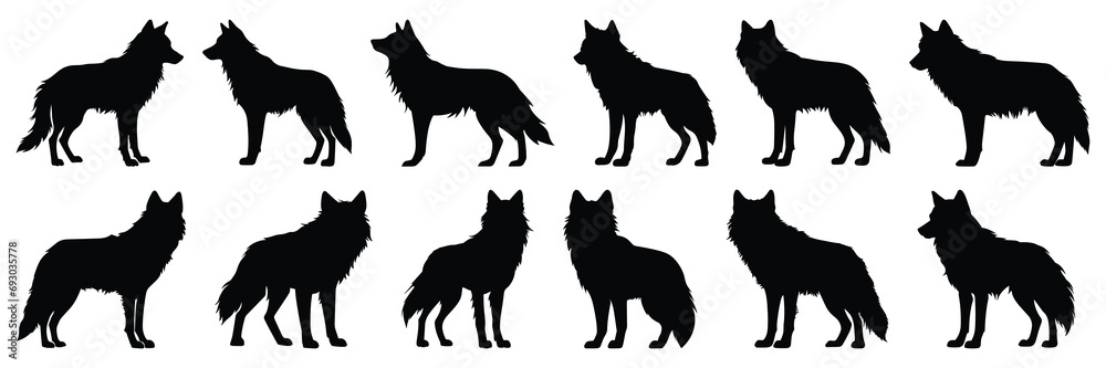 Wolf silhouettes set, large pack of vector silhouette design, isolated white background Wolf silhouettes set, large pack of vector silhouette design, isolated white background