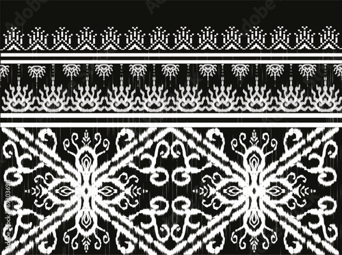 Ikat pattern fabric white black Abstract Aztec Symbol Illustration Geometric Vector Pattern Ethic Nature Native Tribal Work Background Backdrop Wallpaper Printing Textile Clothing Fashion Decorative S