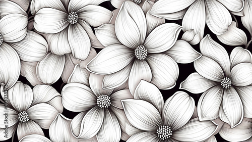 pattern white flower drawing line style