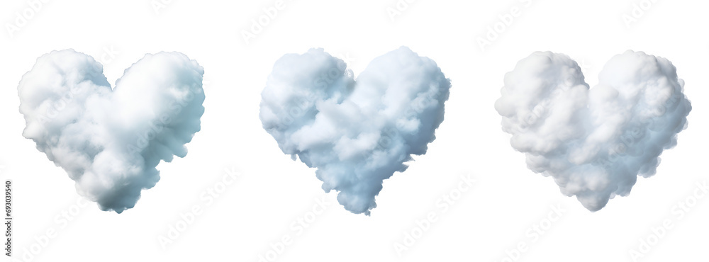 Set of White Clouds in Heart Shapes for Valentine’s Day, Isolated on Transparent Background, PNG Set of White Clouds in Heart Shapes for Valentine’s Day, Isolated on Transparent Background, PNG
