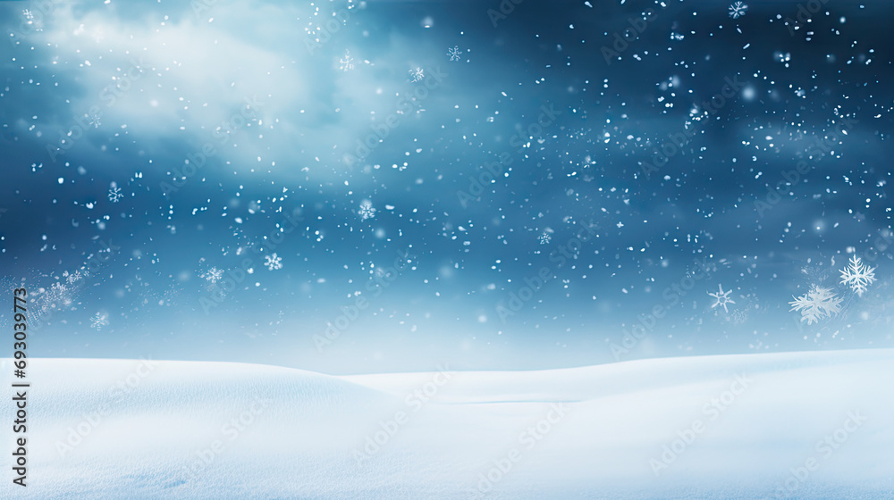 Beautiful wide background image of light snowfall falling over of snowdrifts, snowy weather Beautiful wide background image of light snowfall falling over of snowdrifts, snowy weather