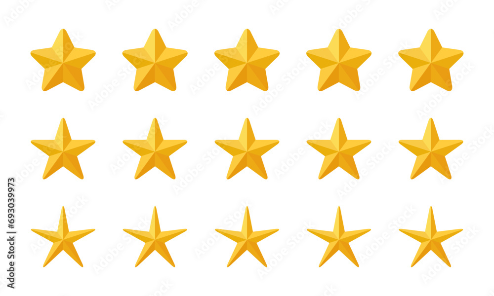 Five 3d star review icon in rounded style. Customer satisfaction feedback vector Five 3d star review icon in rounded style. Customer satisfaction feedback vector