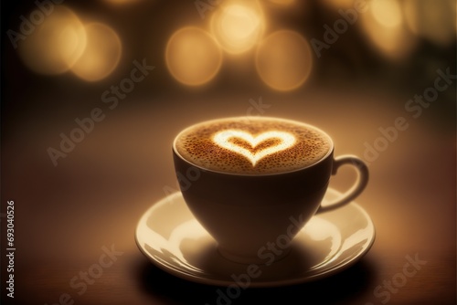 Coffee cup with milk and heart shape