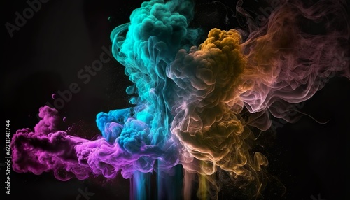 Explosion of colored powder on white background