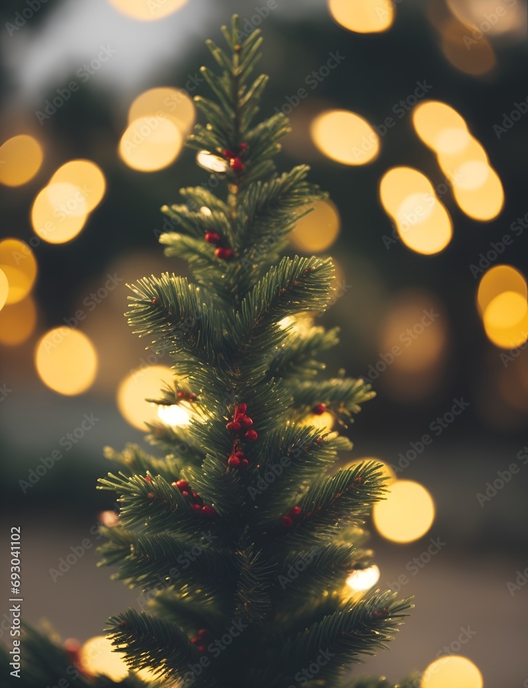 Christmas tree with bokeh lights, Christmas mood.Beautiful christmas card. Ai Generated Christmas tree with bokeh lights, Christmas mood.Beautiful christmas card. Ai Generated