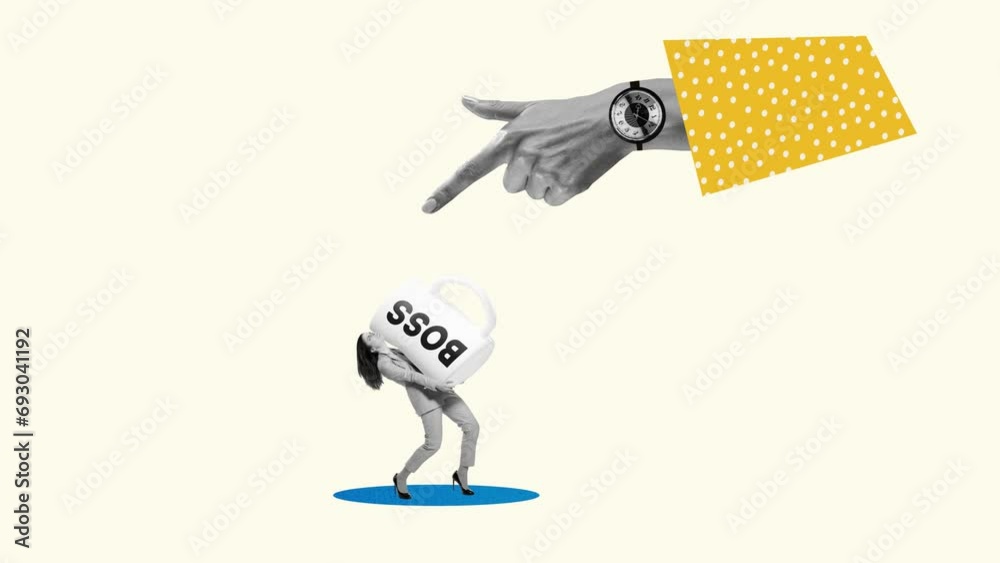 Guiding hand showing direction for young woman, office worker isolated on light background. Stop motion, animation. Inspiration, idea, trendy. Concept of boss, professional occupation, business, ad. Guiding hand showing direction for young woman, office worker isolated on light background. Stop motion, animation. Inspiration, idea, trendy. Concept of boss, professional occupation, business, ad.