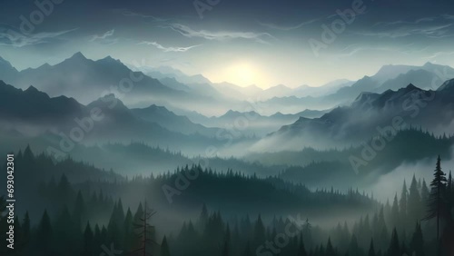 night landscape of mountain with foggy