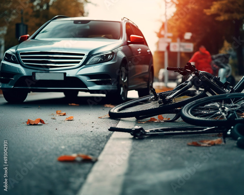 accident involving a car and a bicycle, road safety, compliance with traffic rules photo