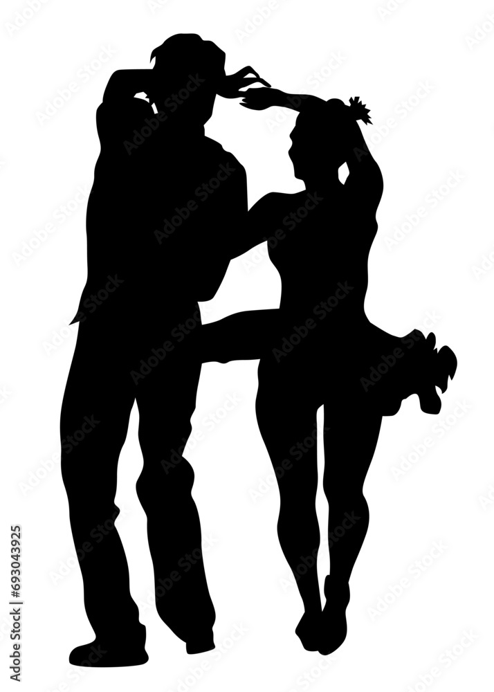 Young people are dancing in a nightclub. Isolated silhouettes on white background Young people are dancing in a nightclub. Isolated silhouettes on white background