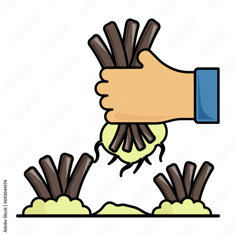 removing plant with roots concept, planted by roots vector icon design, Shrubs and Trees symbol, Plants and Flowers sign, Landscaping and Garden Tools stock illustration