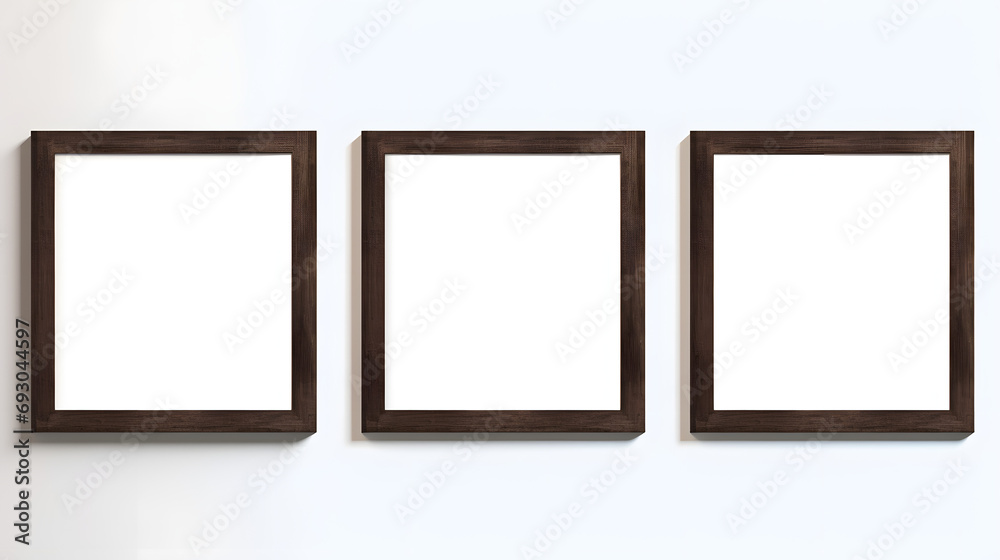Isolated dark wood picture frame set. 3:4 aspect ratio. 