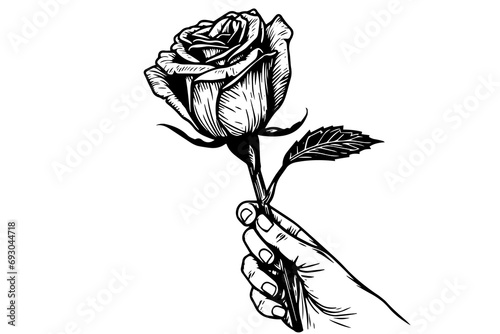 Rose in hand drawn ink sketch. Engraving style vector illustration.