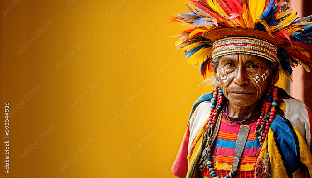 Smiling indigenous man in traditional clothing, looking at camera generated by AI Smiling indigenous man in traditional clothing, looking at camera generated by AI