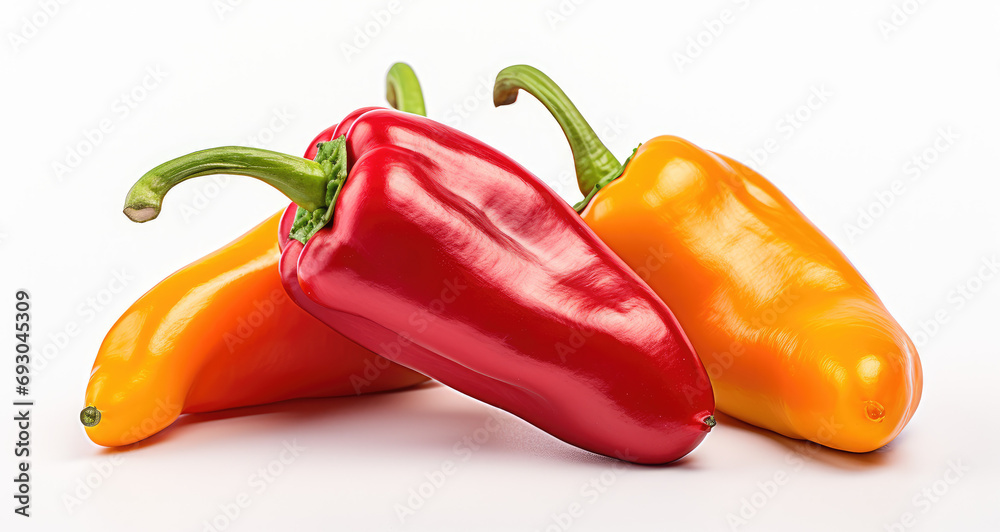 Peppers on white background, photo-realistic hyperbole Peppers on white background, photo-realistic hyperbole