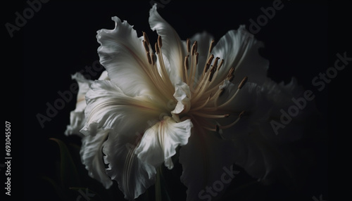 Abstract elegance in nature single flower fragility on black background generated by AI
