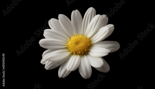 Vibrant yellow chamomile blossom, on black background, macro shot generated by AI