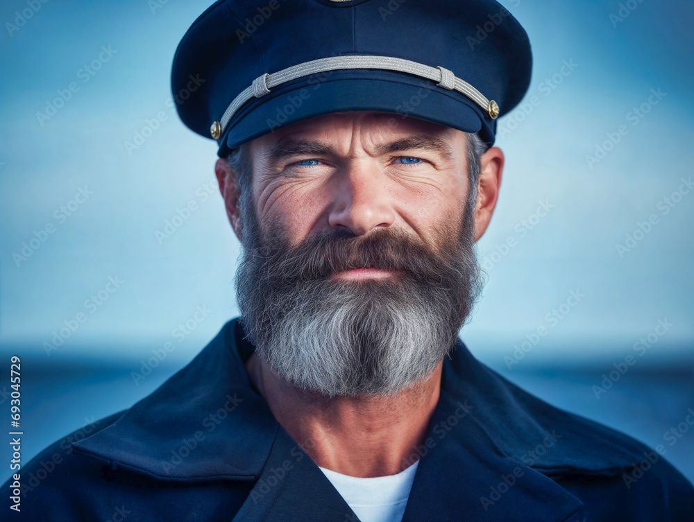 Stoic Sea Captain Portrait, Nautical Authority and Experienced Mariner Stoic Sea Captain Portrait, Nautical Authority and Experienced Mariner