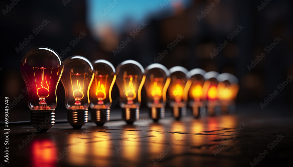 Glowing light bulb illuminates ideas and innovation generated by AI Glowing light bulb illuminates ideas and innovation generated by AI