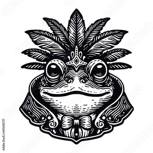 frog with carnival feathers vector sketch