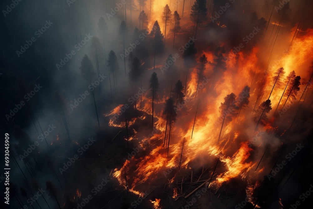 Aerial View of Forest Fire in a Breathtaking Natural Landscape