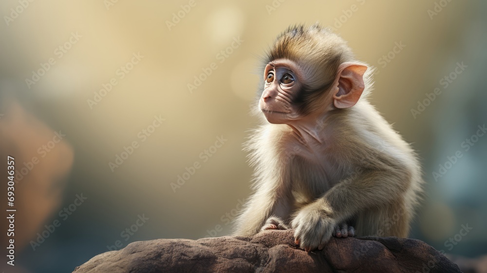 A small monkey sitting on top of a rock