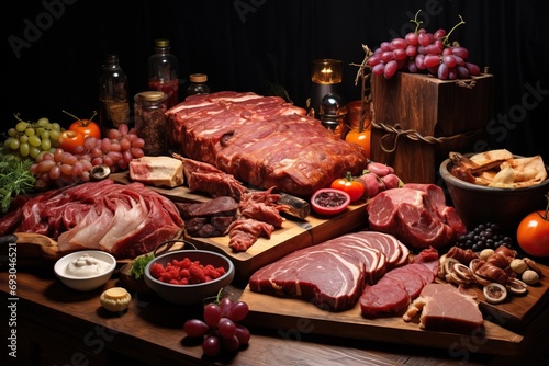Variety of Meat Products Displayed on Table for Culinary Presentation