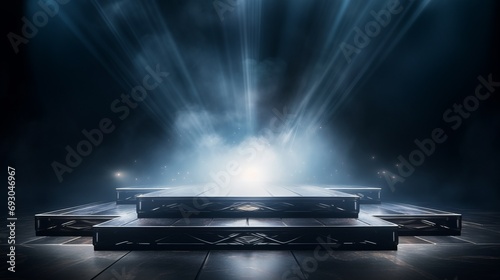 A stage with lights and a stage set