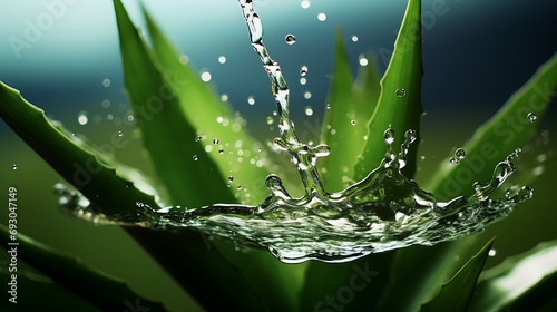 A close up of a aloe plant with water splashing on it