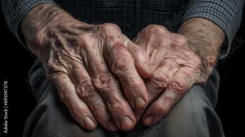 An elderly person holding their hands together