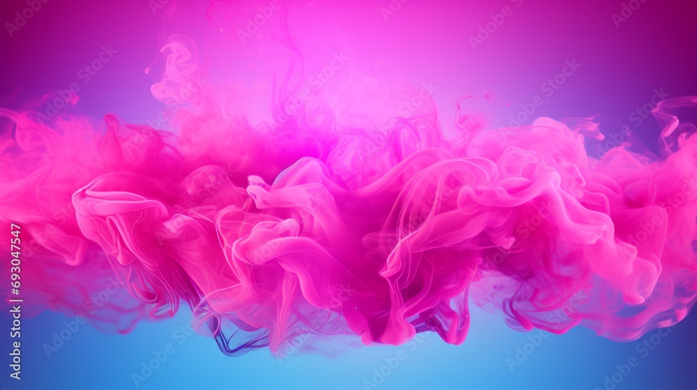 A pink liquid is in the air on pink and blue background