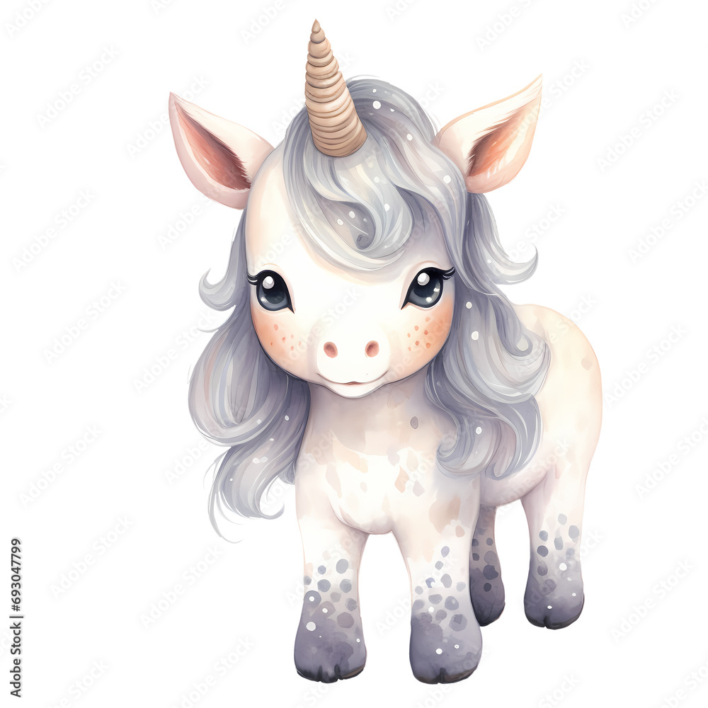 Cute Pastel Baby Unicorn Watercolor Clipart Illustration