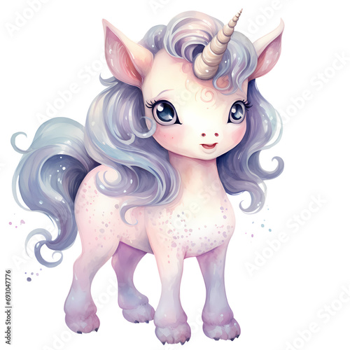 Cute Pastel Baby Unicorn Watercolor Clipart Illustration