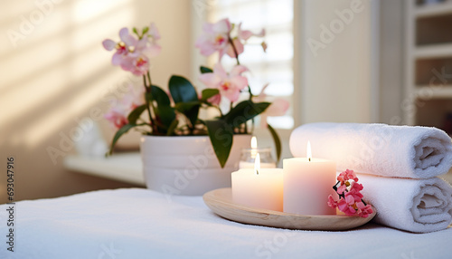 Luxury spa treatment with candlelight, relaxation and pampering generated by AI