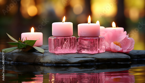 Relaxation and harmony in nature candlelit spa treatment generated by AI