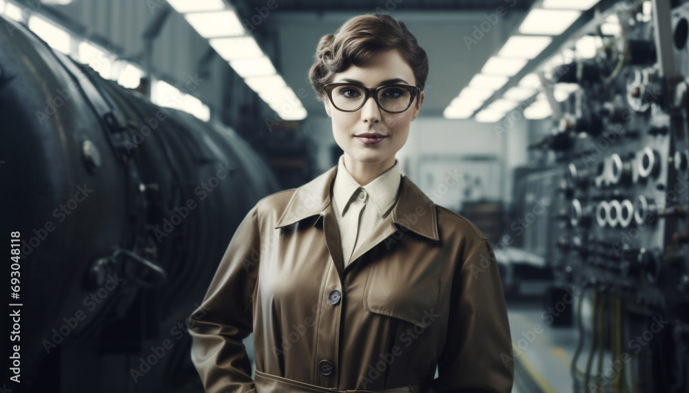 Fototapeta premium Confident young adult standing indoors, looking at camera in eyeglasses generated by AI
