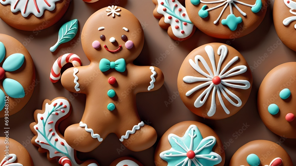 Christmas Gingerbread 3D Render. Gingerbread Man.  Christmas and New Year background. Generative AI.
