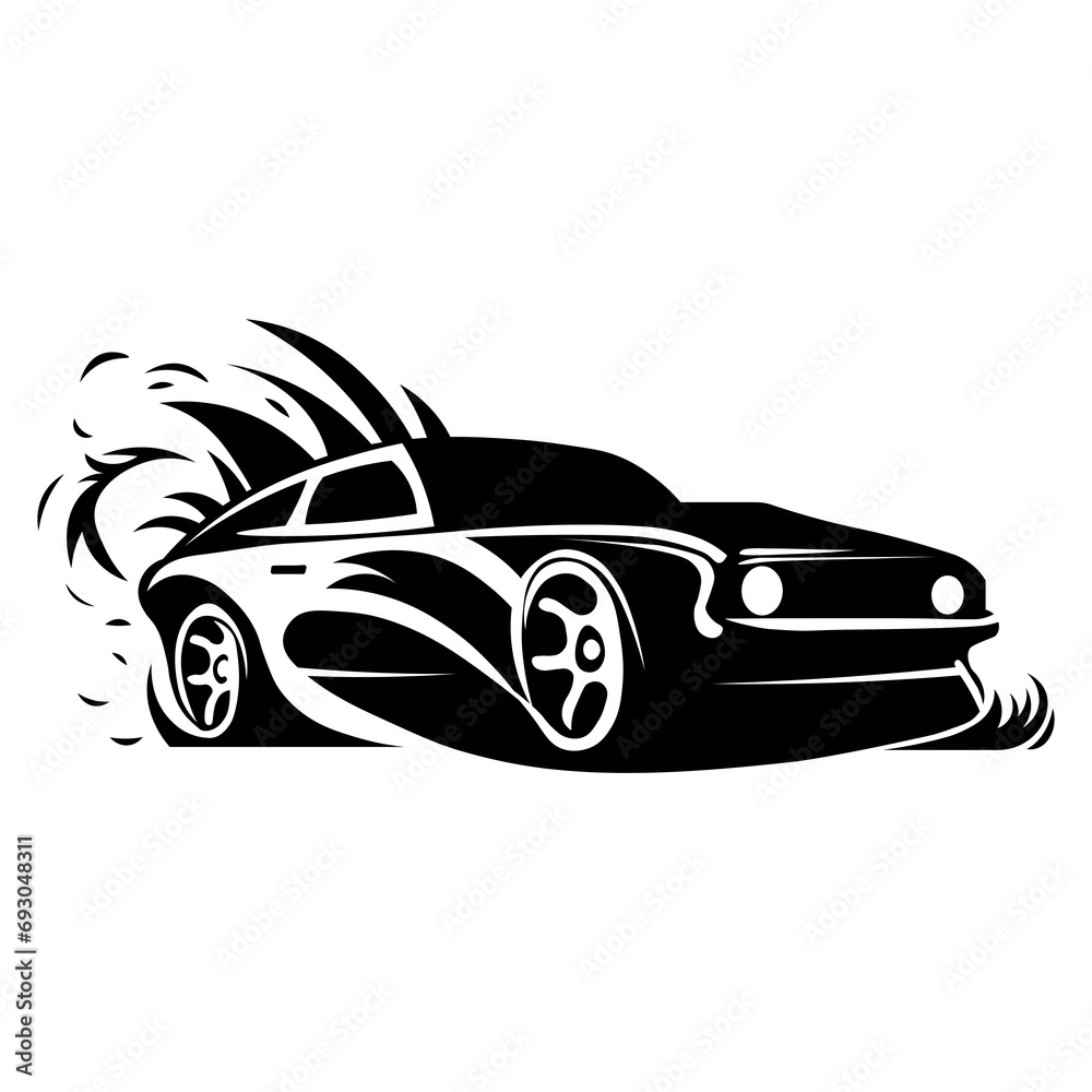 Racing muscle car illustration on white background