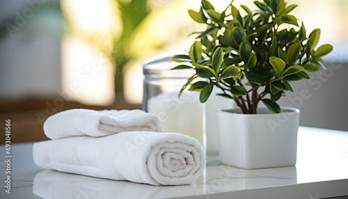 Freshness and relaxation in a clean, indoor spa generated by AI